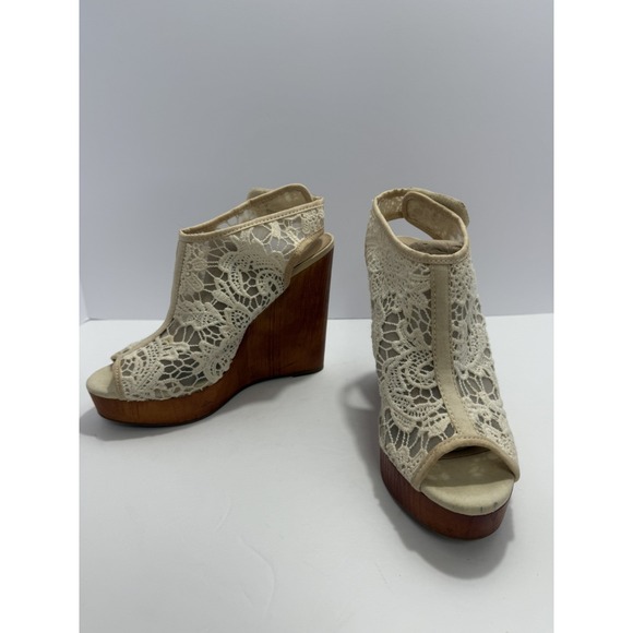 Lucky Brand Womens 8 Ankle Slingback Wedge Lace Open Toe Sandal Boho Summer Chic - Picture 2 of 10